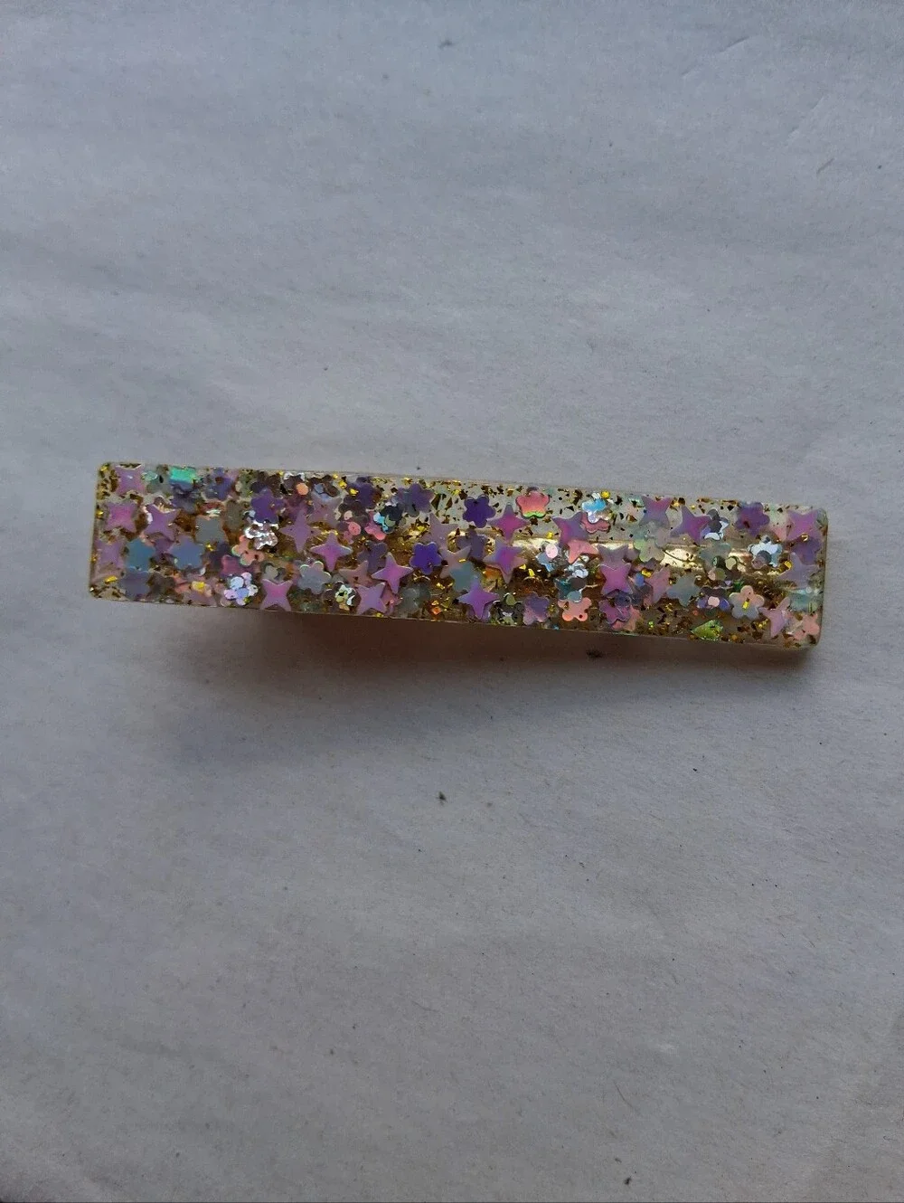 5/$25 Hand Crafted Pink Multicolor Star Sequin Resin Hair Clip